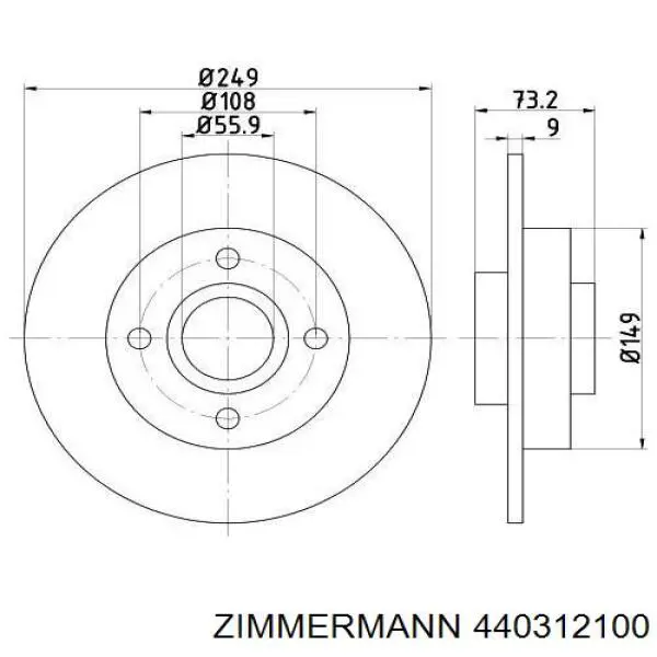 Задний дисковый тормоз Zimmermann 440312100