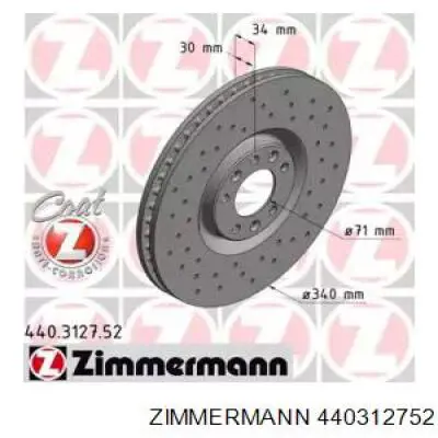 Передние тормозные диски 440312752 Zimmermann