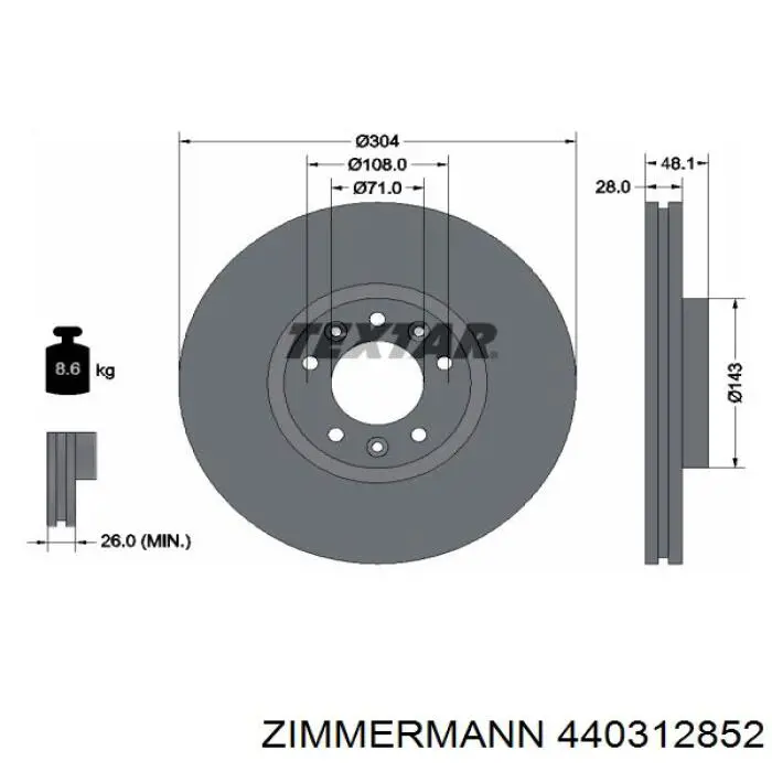 Freno de disco delantero 440312852 Zimmermann