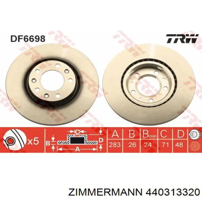 Тормоз дисковый передний Zimmermann 440313320 цена, от 63.00 USD