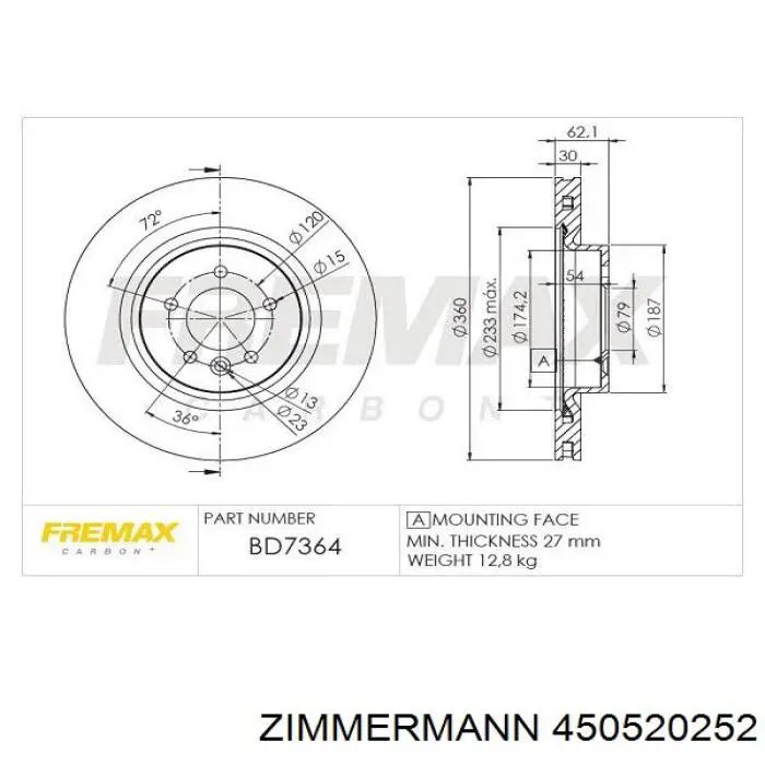 Купить 450520252 Zimmermann Ротор тормозной