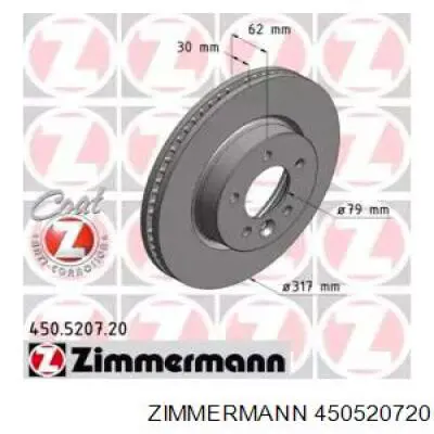 Тормоз дисковый передний Zimmermann 450520720 цена, от 70.13 USD