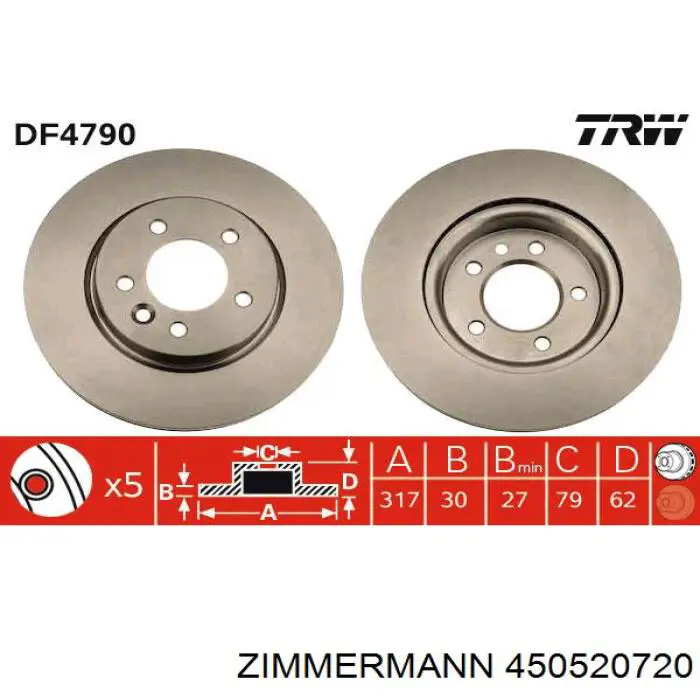 Тормоз дисковый передний Zimmermann 450520720 цена, от 70.13 USD