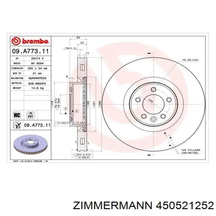 Купить 450521252 Zimmermann Ротор тормозной
