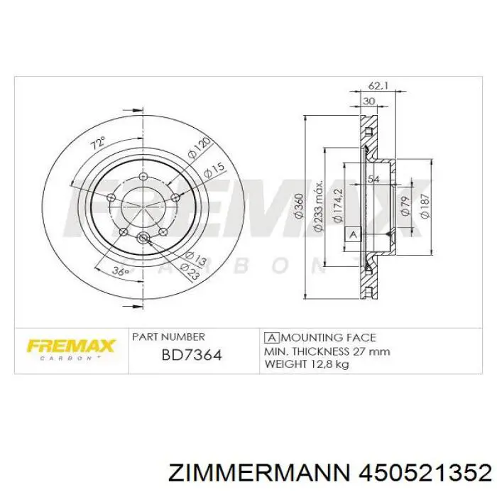 Передние тормозные диски 450521352 Zimmermann