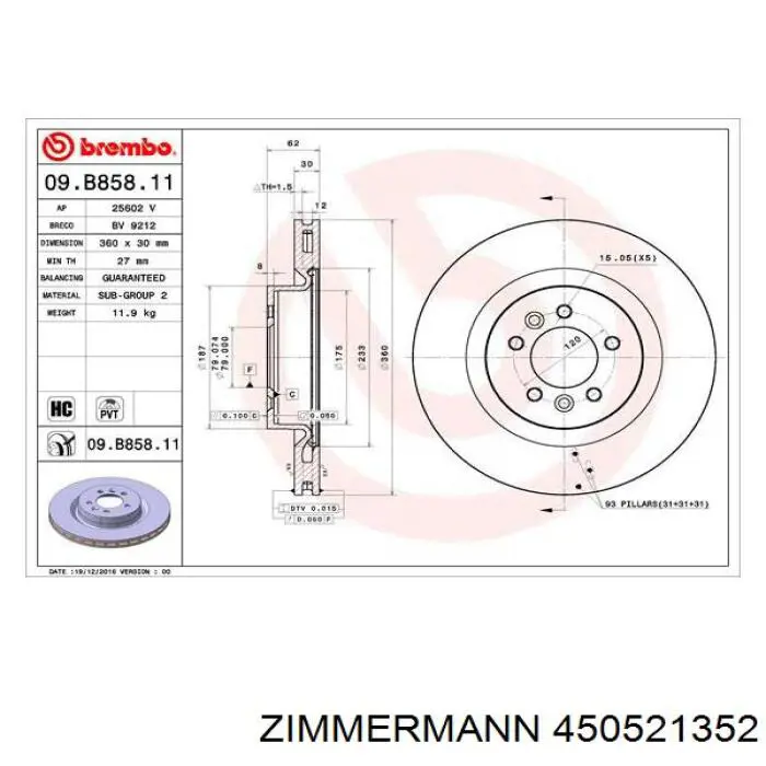 Передний тормозной диск Zimmermann 450521352