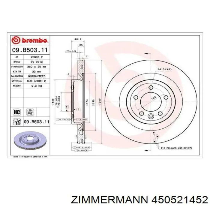 Задний тормозной диск Zimmermann 450521452 цена, от 133.46 USD