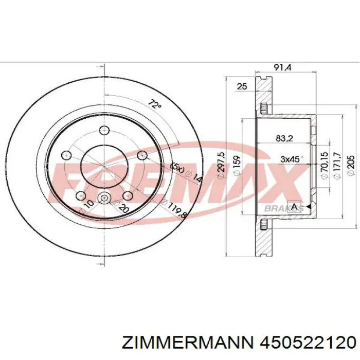 Передние тормозные диски 450522120 Zimmermann