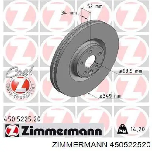 450.5225.20 Zimmermann disco do freio dianteiro