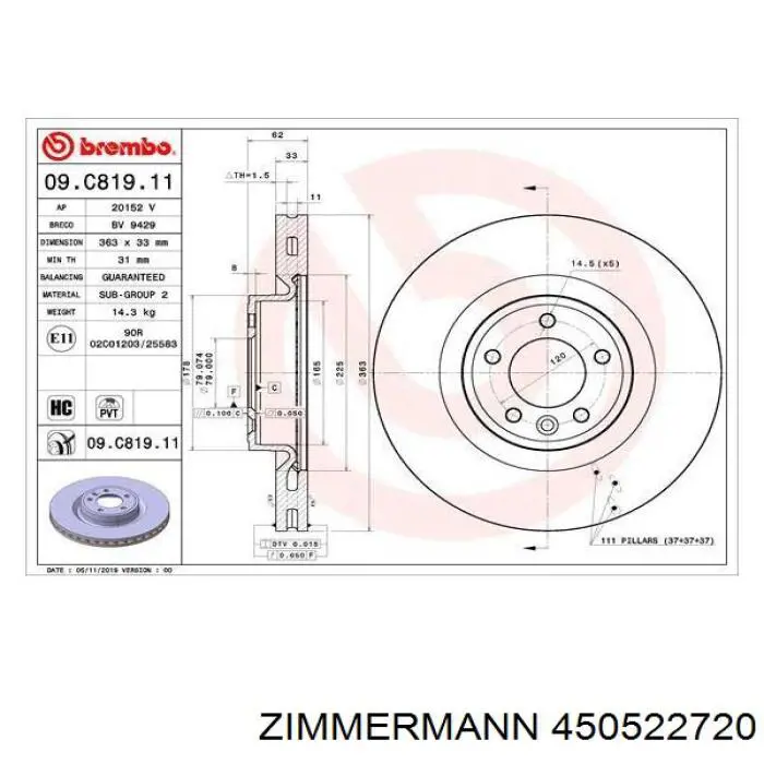 450522720 Zimmermann диск тормозной передний