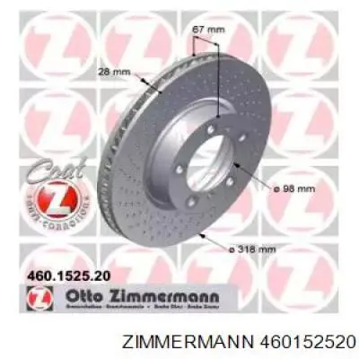 Передние тормозные диски 460152520 Zimmermann