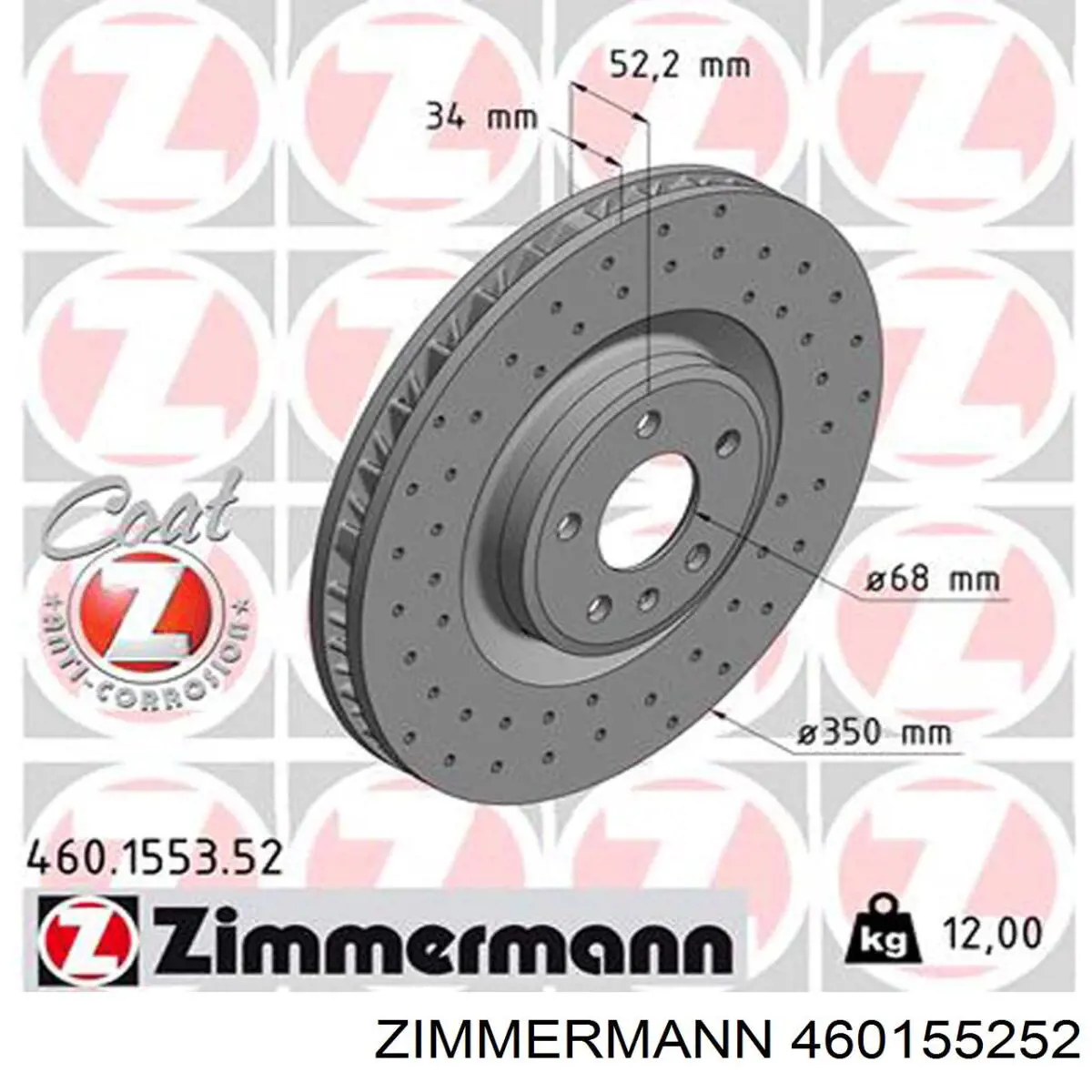 Тормоз дисковый передний Zimmermann 460155252 цена, от 144.10 USD