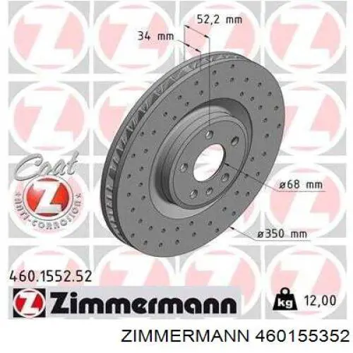 460155352 Zimmermann disco do freio dianteiro
