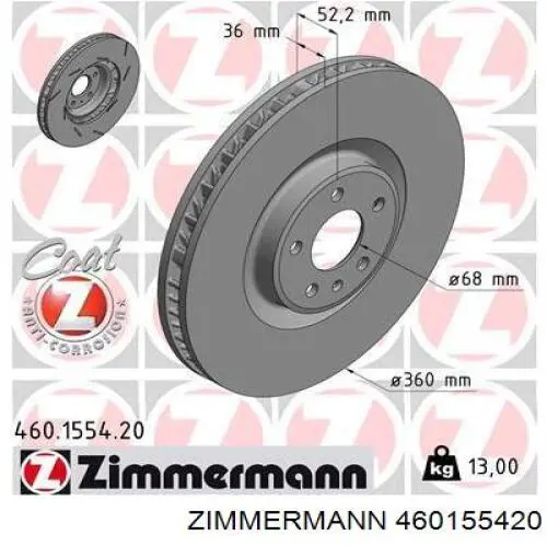 Передние тормозные диски 460155420 Zimmermann