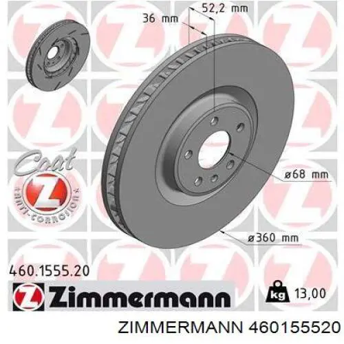 460155520 Zimmermann disco do freio dianteiro