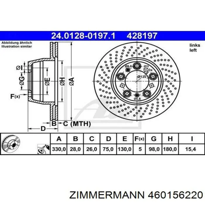 Купить 460156220 Zimmermann Диск тормозной задний