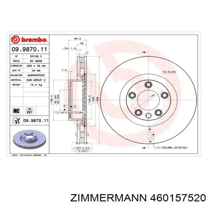 Тормоз дисковый передний Zimmermann 460157520 цена, от 115.75 USD