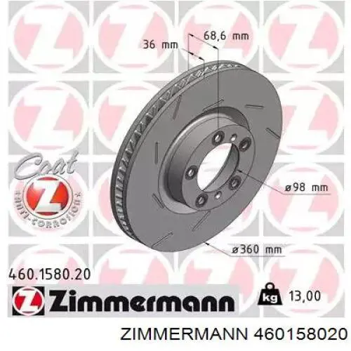 Передние тормозные диски 460158020 Zimmermann