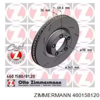 Тормоз дисковый передний Zimmermann 460158120 цена, от 164.31 USD