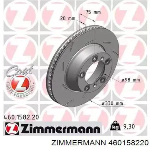 Тормозные диски 460158220 Zimmermann