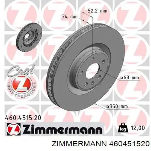 460451520 Zimmermann disco do freio dianteiro