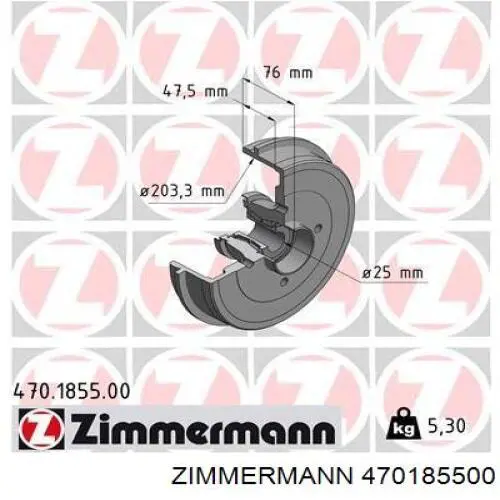 Freno de tambor trasero 470185500 Zimmermann