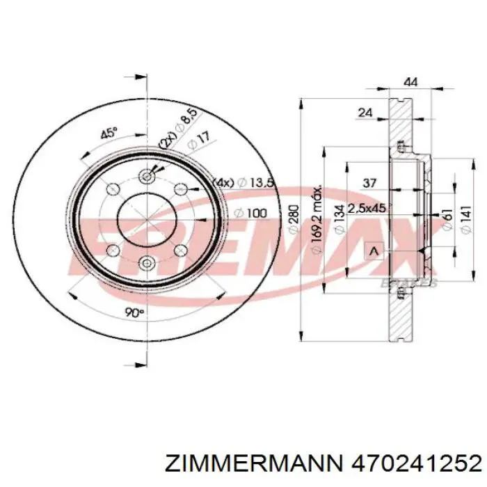 Передние тормозные диски 470241252 Zimmermann