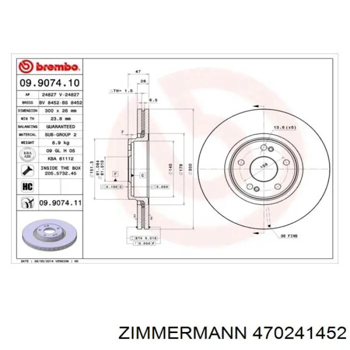Передние тормозные диски 470241452 Zimmermann
