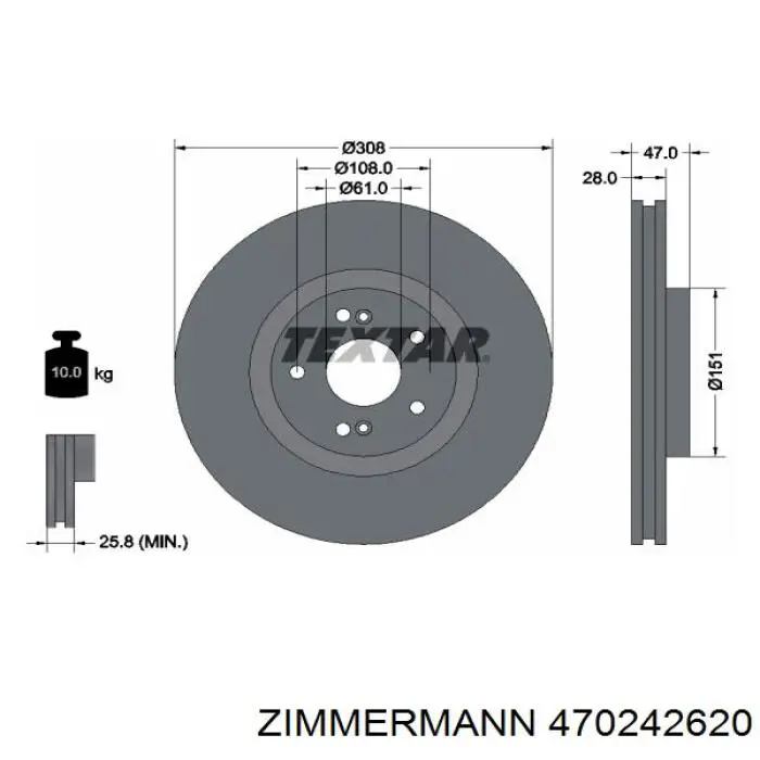 Передние тормозные диски 470242620 Zimmermann