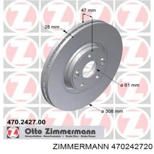 Передние тормозные диски 470242720 Zimmermann