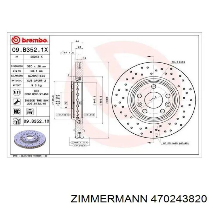 Передние тормозные диски 470243820 Zimmermann