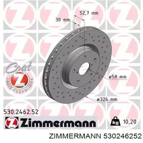 Передние тормозные диски 530246252 Zimmermann