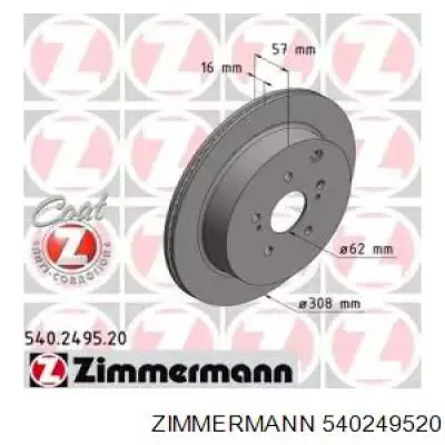 Disco de freno trasero 540249520 Zimmermann