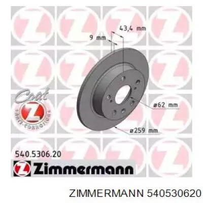 Disco de freno trasero 540530620 Zimmermann