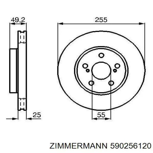Передние тормозные диски 590256120 Zimmermann
