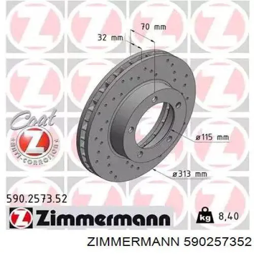 Передние тормозные диски 590257352 Zimmermann