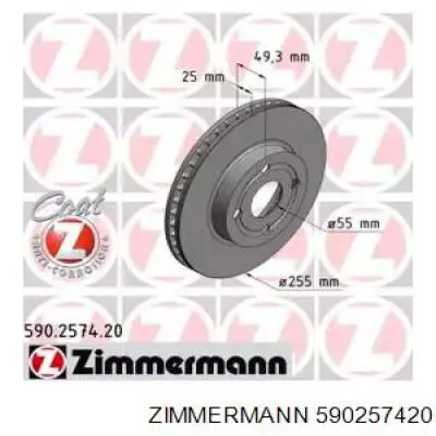 Передние тормозные диски 590257420 Zimmermann