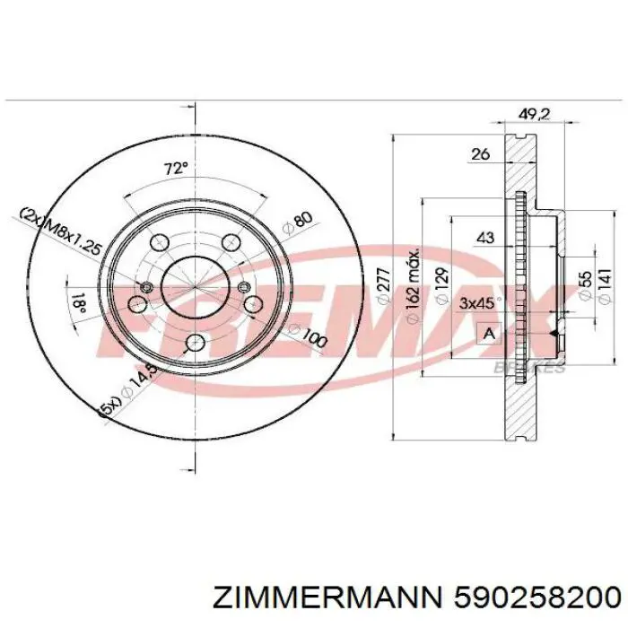 590258200 Zimmermann диск тормозной задний
