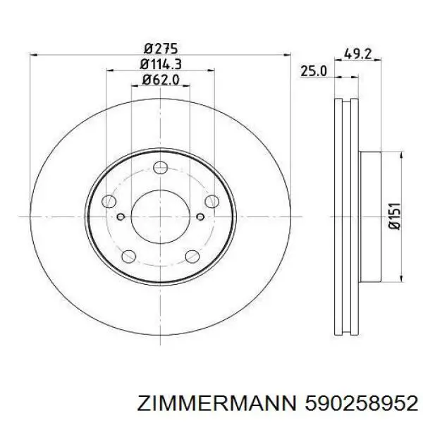 Передние тормозные диски 590258952 Zimmermann