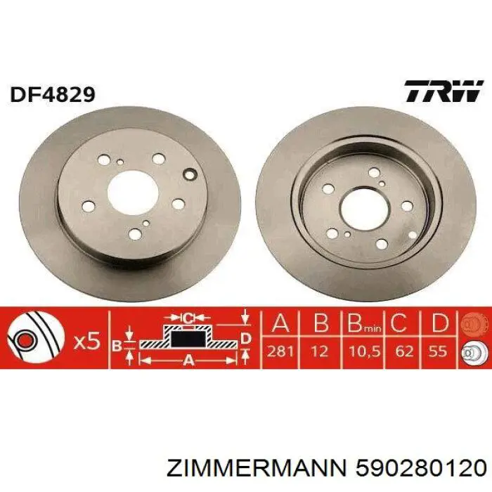 Задний тормозной диск Zimmermann 590280120 цена, от 45.31 USD