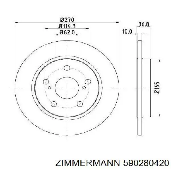 Купить 590280420 Zimmermann Диск тормозной задний