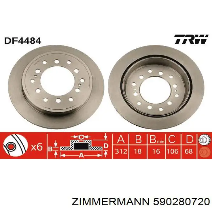 Disco de freno trasero 590280720 Zimmermann