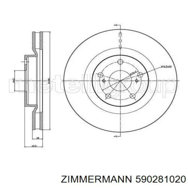Передний тормозной диск Zimmermann 590281020