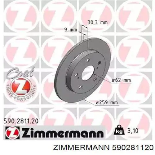 Тормозные диски 590281120 Zimmermann