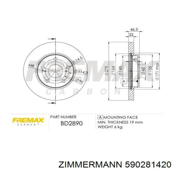 Тормоз дисковый передний Zimmermann 590281420 цена, от 47.04 USD