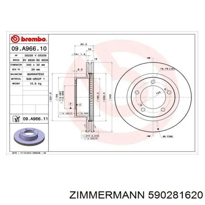 Тормоз дисковый передний Zimmermann 590281620 цена, от 76.04 USD