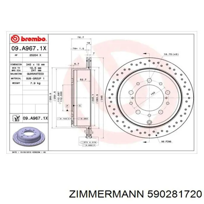 Задний тормозной диск Zimmermann 590281720 цена, от 71.60 USD