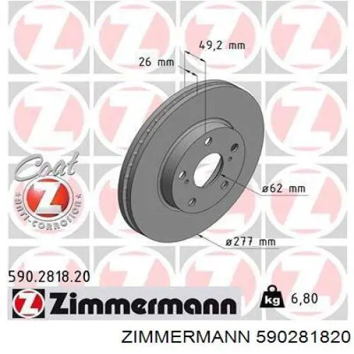 Передние тормозные диски 590281820 Zimmermann