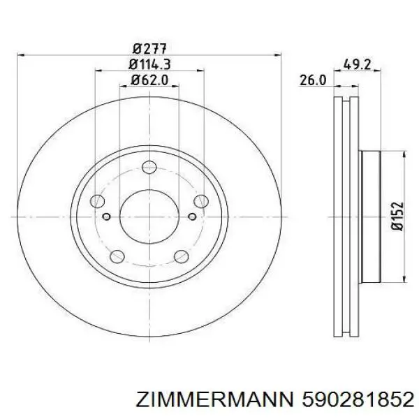 Передние тормозные диски 590281852 Zimmermann