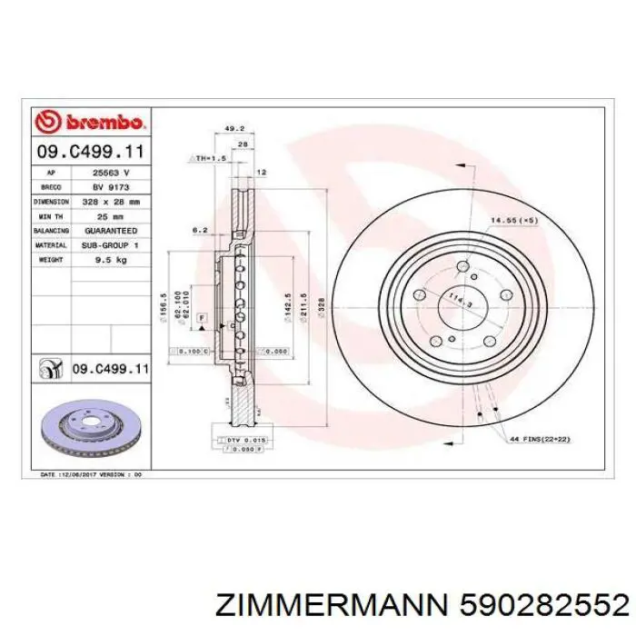 Передние тормозные диски 590282552 Zimmermann